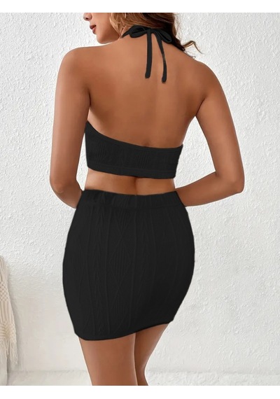 De'charme Kadın Kolsuz Mini Erer Crop Ikili Triko Takım Siyah