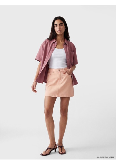 Lcw Vision Pembe Cepli Oversize Kadın Jean Gömlek