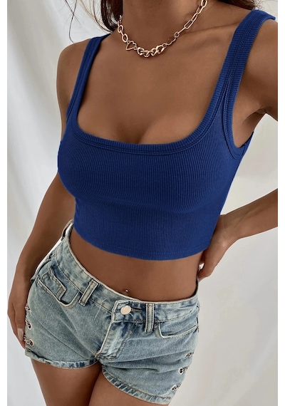 Kapsulavm Kadın Lacivert Kalın Askılı Crop Top Büstiyer