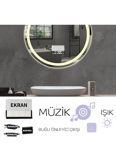 Ayna Arkası 220v Ekranlı Bluetooth Lu Çift Hoparlörlü Dokunmatik