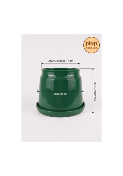 Echo Seramik Saksı Parlak Yeşil Jade Green Çap:21cm Yük:16cm Tabaklı