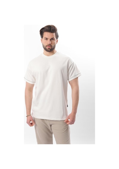 Madmext Ekru Bisiklet Yaka Çoban Dikişli Overfit Erkek T-shirt E7103 Ekru