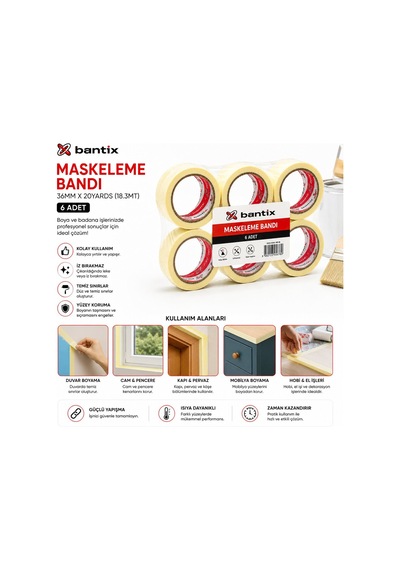 Bantix Maskeleme Bant 36mm X 20yards 18.3mt Bandı - 6'li Paket