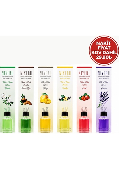 Niyebu Ortam Ve Bambu Kokusu 50ml 3-çubuklu Cam Şişe Mix Koku - 24'li Paket Diğer