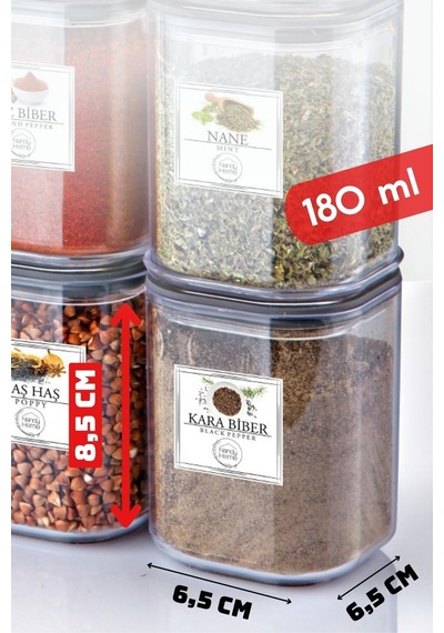 Nandy Home 12 Adet 180ml. Kare Contalı Etiketli Baharat Saklama Kabı Şeffaf
