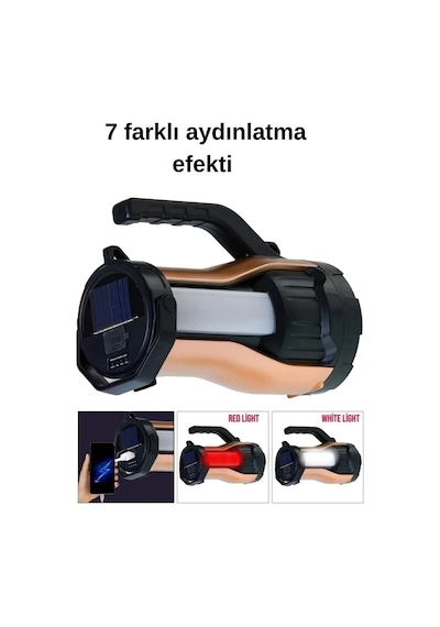 Ultra Güçlü 7 Farklı Moda Sahip Güneş Enerjili Powerbank Özellikli El Feneri T96