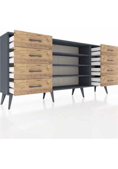 Arges Konsol 3 Raflı 8 Çekmeceli 176x30x83 Antrasit-antrasit/çam Antrasit/çam Arges Konsol 3 Raflı 8 Çekmeceli 176x30x83 Antrasit-antrasit/çam Antrasit/çam
