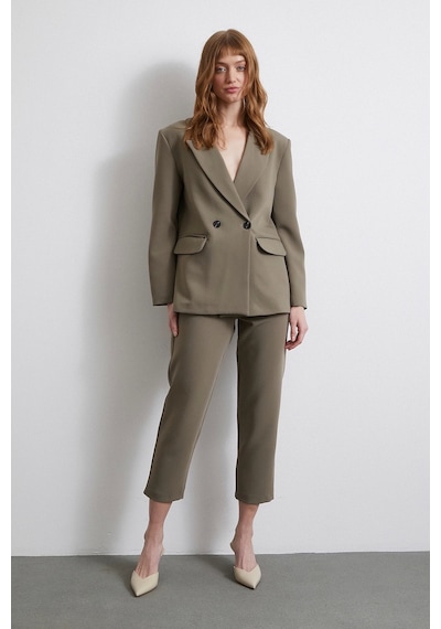 Never More Önü Pensli Skinny Kumaş Pantolon Haki Haki