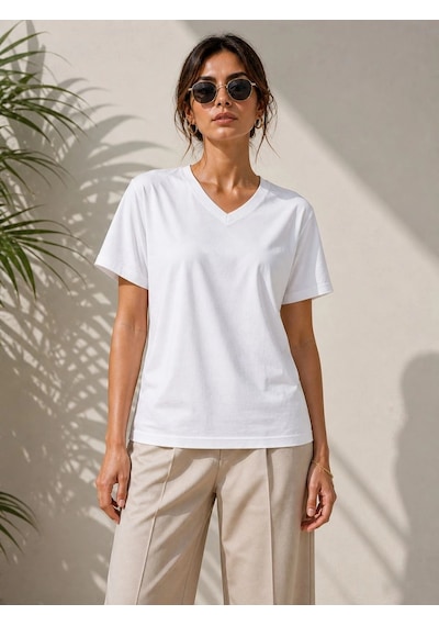 Novalisse Kadın V Yaka Basic Tişört Kısa Kol Yazlık Regular Fit T-shirt - Beyaz Çoklu Renk Novalisse Kadın V Yaka Basic Tişört Kısa Kol Yazlık Regular Fit T-shirt - Beyaz Çoklu Renk