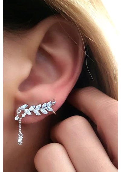 Pırlanta Işıltısında Zirkon Taşlı Gümüş Lüks Tek Earcuff Küpe