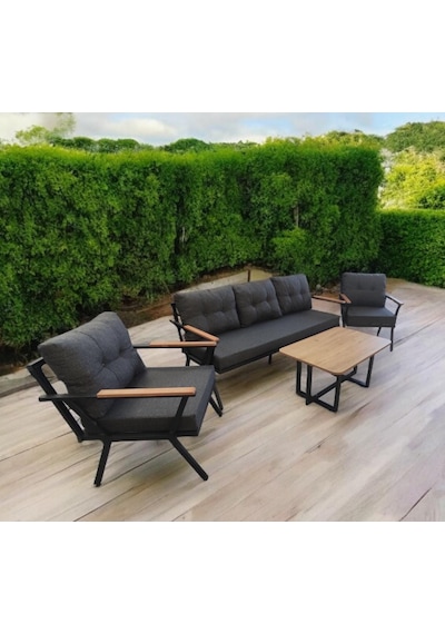 Pimango Pilocca Bahçe Ve Balkon Mobilyası Antrasit 3+1+1 Sehpalı Antrasit