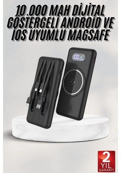 Wireless Powerbank 10000 Mah Led Ekranlı Dahili Kablolu Hızlı Şarj Siyah 00968960