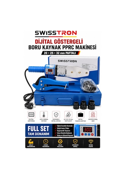 Swisstron Swsmrc2032 Dijital Göstergeli Pprc Boru Kaynak Makinesi 20-25-32 Mm Paftalı Makaslı Çanta