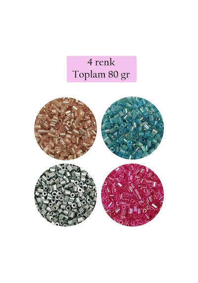 Kesme Cam Boncuk 2mm - 4 Renk - Toplam 80 Gram - Bnc442