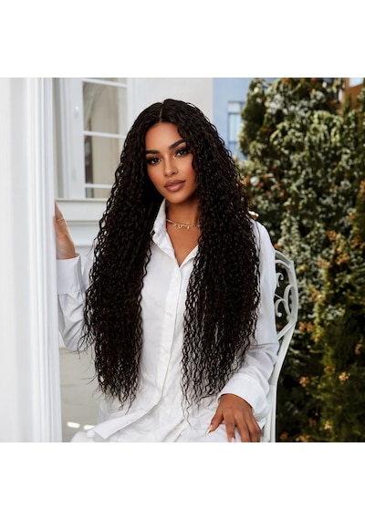 Afro Dalga Fiber Sentetik Tül Peruk / Koyu Kestane - Lygl-874994 Renkli
