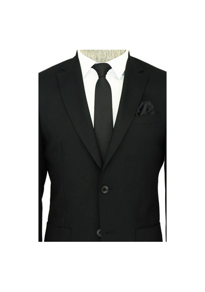 Wessi Kendinden Desenli Slim Fit Sivri Yaka Siyah Erkek Ceket 001