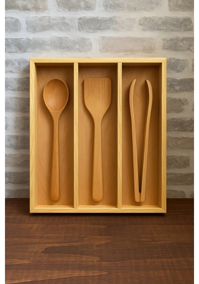30x40 Cm Ahşap Kaşıklık Çekmece İçi Kepçe Maşa Ve Servis Gereçleri Düzenleyici Organizer