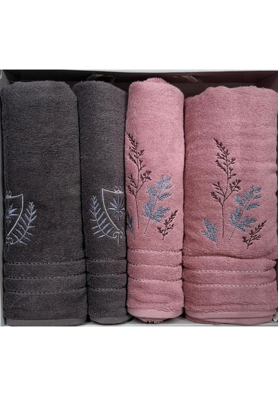 Özdilek Soft Leaf Best Set Hamam Takımı Pembe-antrasit Çok Renkli