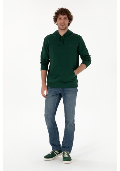 U.S. Polo Assn. Erkek Regular Fit Kapüşonlu Koyu Yeşil Basic Sweatshirt 50313720-VR079
