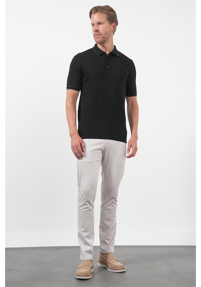 İmza Siyah Polo Yaka Kısa Kol Örme Comfort Fit %100 Pamuk Kazak 1012260151