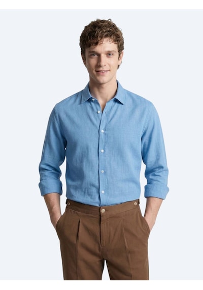 Kip Mavi Regular Fit Dokuma Casual %100 Pamuk Gömlek