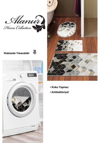 Dekoreko Kaymaz Taban Djt 3 Lü Banyo Paspas Takımı Trend Karışık Iskandinav 2146m krem