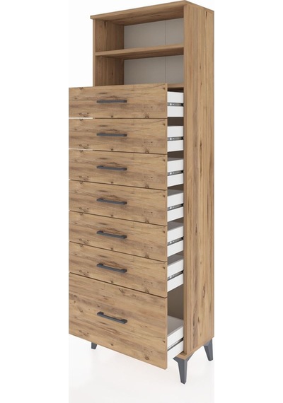 Arges Dolap 2 Raflı 7 Çekmeceli 60x30x182 Çam-çam Atlas Çam