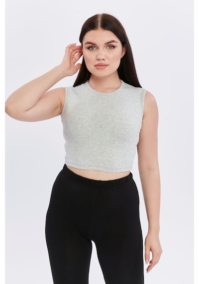 Bella Dossi Rahat Kaşkorse Kolsuz Sıfır Yaka Kadın Crop Top Gri