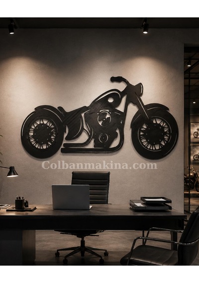 Chopper Motosiklet Metal Duvar Dekoru Siyah
