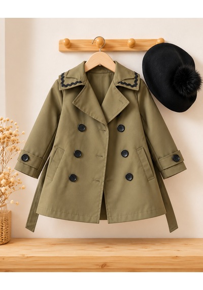 Kokoş Bebe Kız Çocuk Trençkot Kaşe Bere 2 Li Takım - 3/12 Yaş - 31944 Yeşil