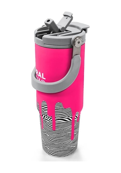 Coral High Kids Pembe Siyah Beyaz Desenli Pipetli Ve Direkt İçim Çelik Termos 900 Ml 38718 Çok Renkli