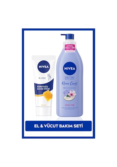 NIVEA Nemlendirici Kiraz Çiçeği Vücut Losyonu 400 ML + Bal Mumu Koruyucu El Bakım Kremi 75 ML