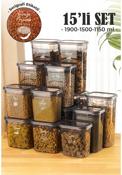 Vienev Peggy Etiketli Dikdörtgen Saklama Kabı Seti 5x 1900 + 1500 + 1150 ML 15'li