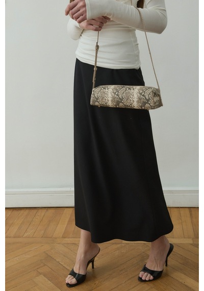 Suud Collection Siyah Leda Beli Lastikli Midi Etek