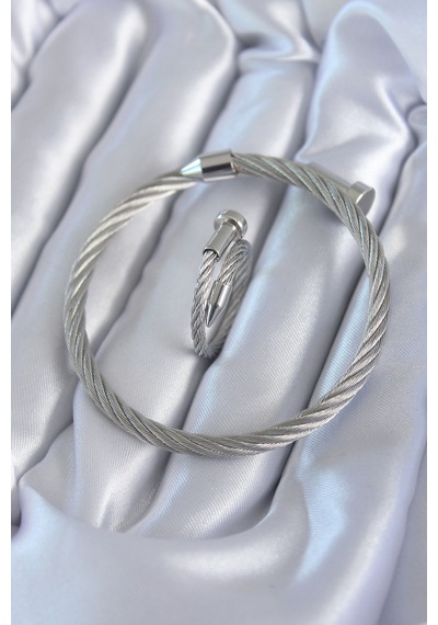 Bakımlı Erkek İçin Silver Çelik Sarılmış Bileklik Yüzük Seti Gümüş - Rose Gold