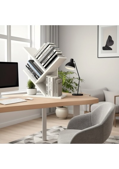 Ağaç Kitaplık Eğimli Raflı Sağlam Malzeme Modern Masaüstü Kitaplık Ev Ofisi Çalışma Odası Beyaz Ağaç Kitaplık Eğimli Raflı Sağlam Malzeme Modern Masaüstü Kitaplık Ev Ofisi Çalışma Odası Beyaz