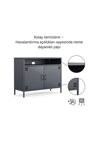 Pera Tv Ünitesi, Tv Dolabı,2 Kapaklı, Açık Raflı 100,50 X 40 X 79,50 Cm Ral 7016 Antrasit Pera Tv Ünitesi, Tv Dolabı,2 Kapaklı, Açık Raflı 100,50 X 40 X 79,50 Cm Ral 7016 Antrasit