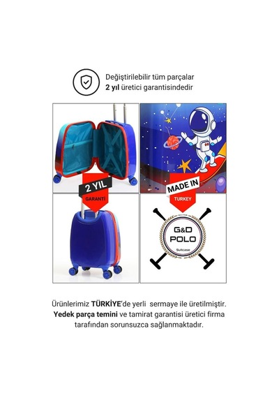 G&d Polo Suitcase Gedox Kids Mavi Kırmızı Astronot Desenli Erkek Çocuk Valizi 151 Mavi - Kırmızı