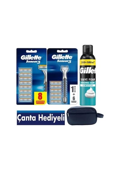 Sensor3 Makine 14 Lü Yedek Tıraş Bıçağı 300 Ml Köpük Seyahat Çantası
