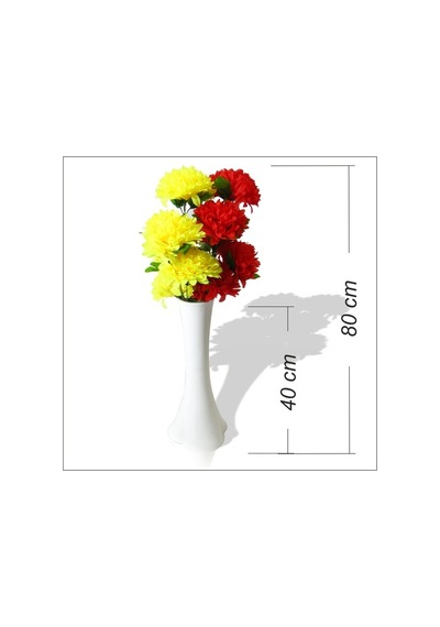Uzun 40 Cm Akrilik 40 Cm Beyaz Vazo Renkli Çiçekler