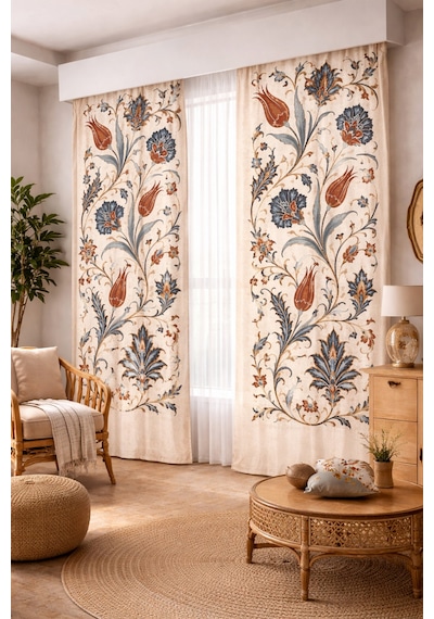 140x260 Ölçüsünde 2 Adet Bohem Fon Perde. Boho Tarz Koleksiyon Ürünü. Çok Renkli