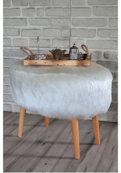 Valente Oval Puf Beyaz Peluş Beyaz Peluş