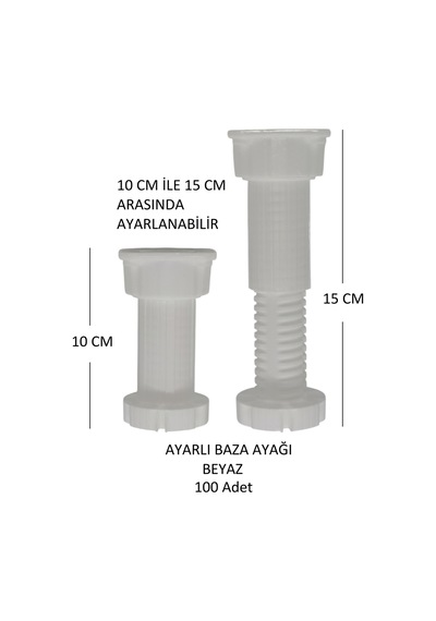 Ayarlanabilir Plastik Baza Ayağı 10-15 Cm, Beyaz, Çok Amaçlı Dolap Ayağı 100 Adet Beyaz