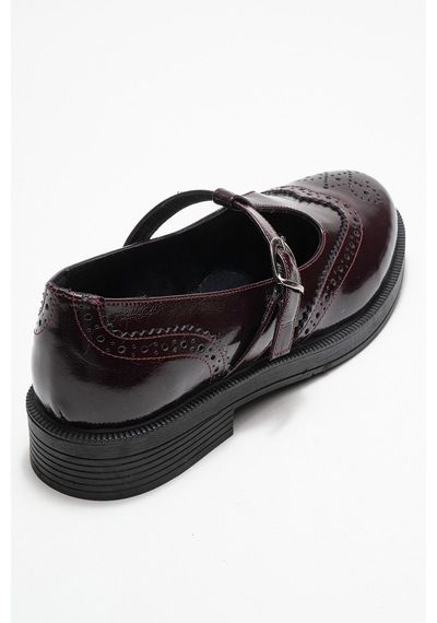 Luvishoes Luvi Shoes Janney Bordo Rugan Hakiki Deri Bantlı Kadın Loafer Ayakkabı Bordo Rugan