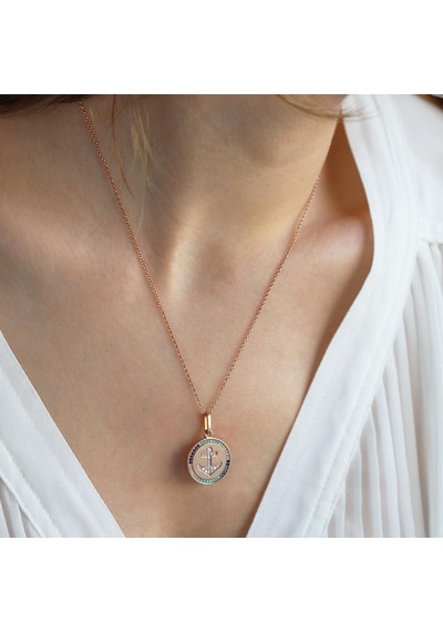 Apm Monaco Model Deniz Çapası Renkli Zirkon Taşlı Rose Gold Kaplama Gümüş Set Gümüş
