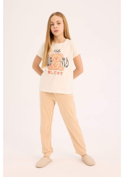 DeFacto Kız Çocuk Pijama Takımı Baskılı Kısa Kollu Üst Beli Lastikli Uzun Alt E0543A825SMER85 Ekru DeFacto Kız Çocuk Pijama Takımı Baskılı Kısa Kollu Üst Beli Lastikli Uzun Alt E0543A825SMER85 Ekru