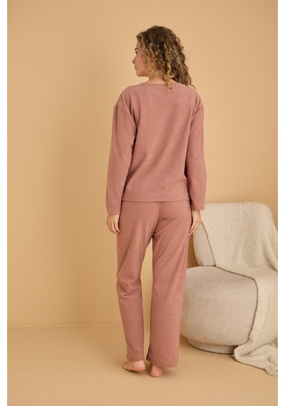 Siyah İnci Havlu Kumaş Örme Pijama Takım25226008 Pudra