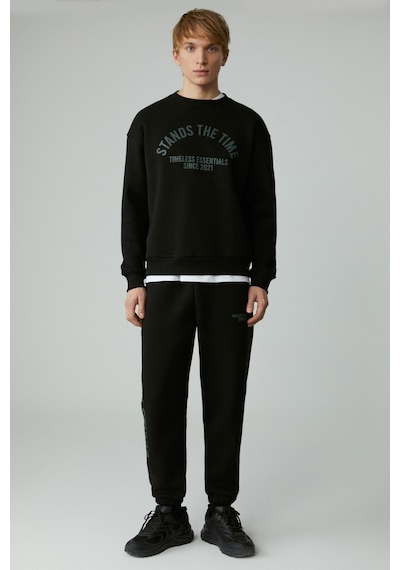Grımelange Norton Erkek Yuvarlak Yaka 3 İplik Siyah Sweatshirt Siyah