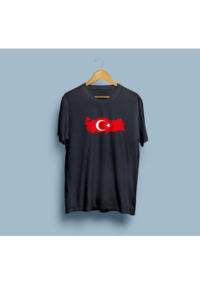 Oversize Türkiye Haritası Ve Bayrağı Tasarım Unisex T-shirt Siyah