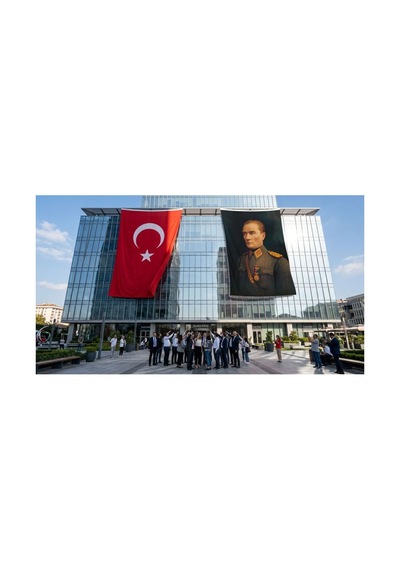 Üniformalı Gazi Mustafa Kemal Atatürk Bayrak Ve Türk Bayrağı Premium Raşel Kumaş 2'li Set 10x15 Metre Ata9 Diğer